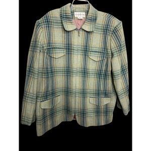 Evan Picone Plaid Blazer Shacket Womens Zip Front Pockets Collar